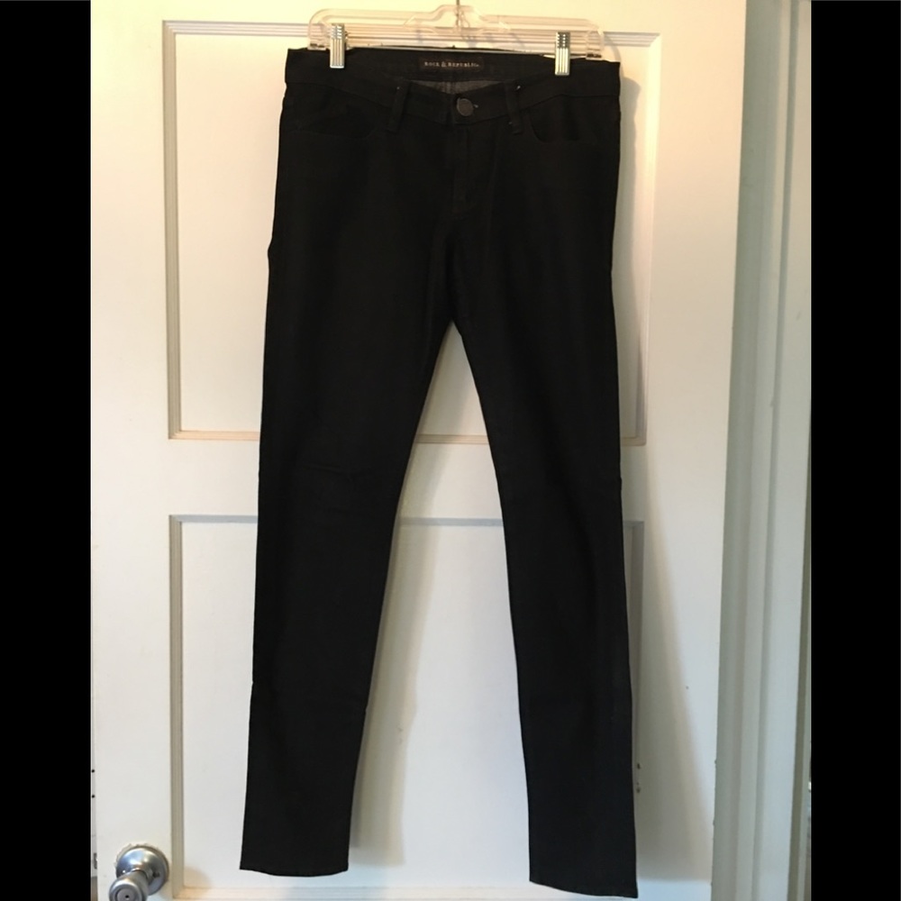 Black Skinny Jeans with Back Ankle Zipper, Size 28